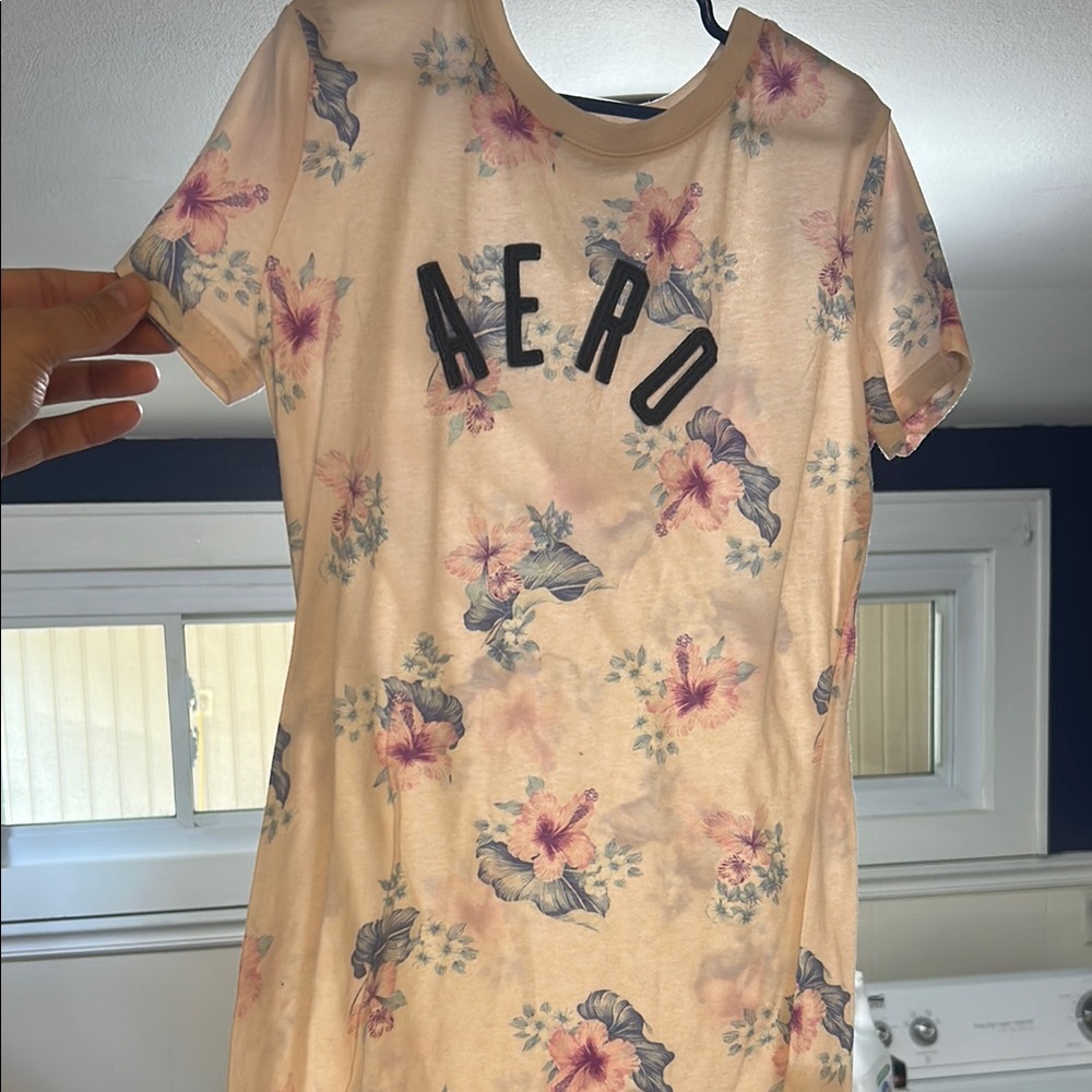 Aeropostale Floral Short Sleeve Tee - Cream and Pink
